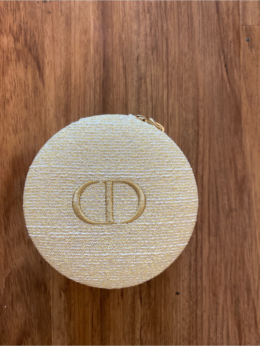 Authentic Christian Dior Parfums Gold Woven Round Jewelry Travel Pouch